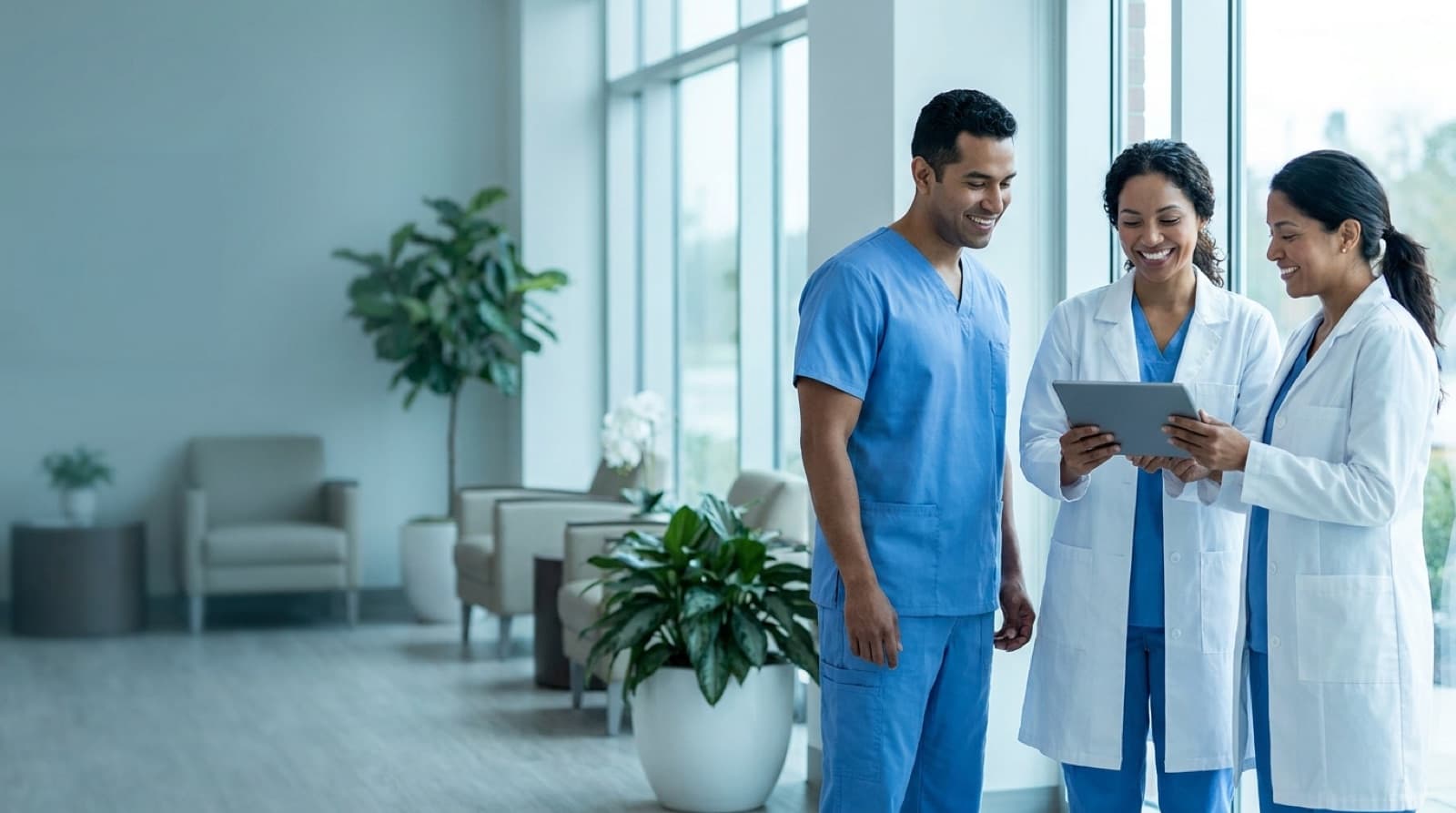 Equipo de profesionales de la salud de MEDIVANG en una clínica moderna